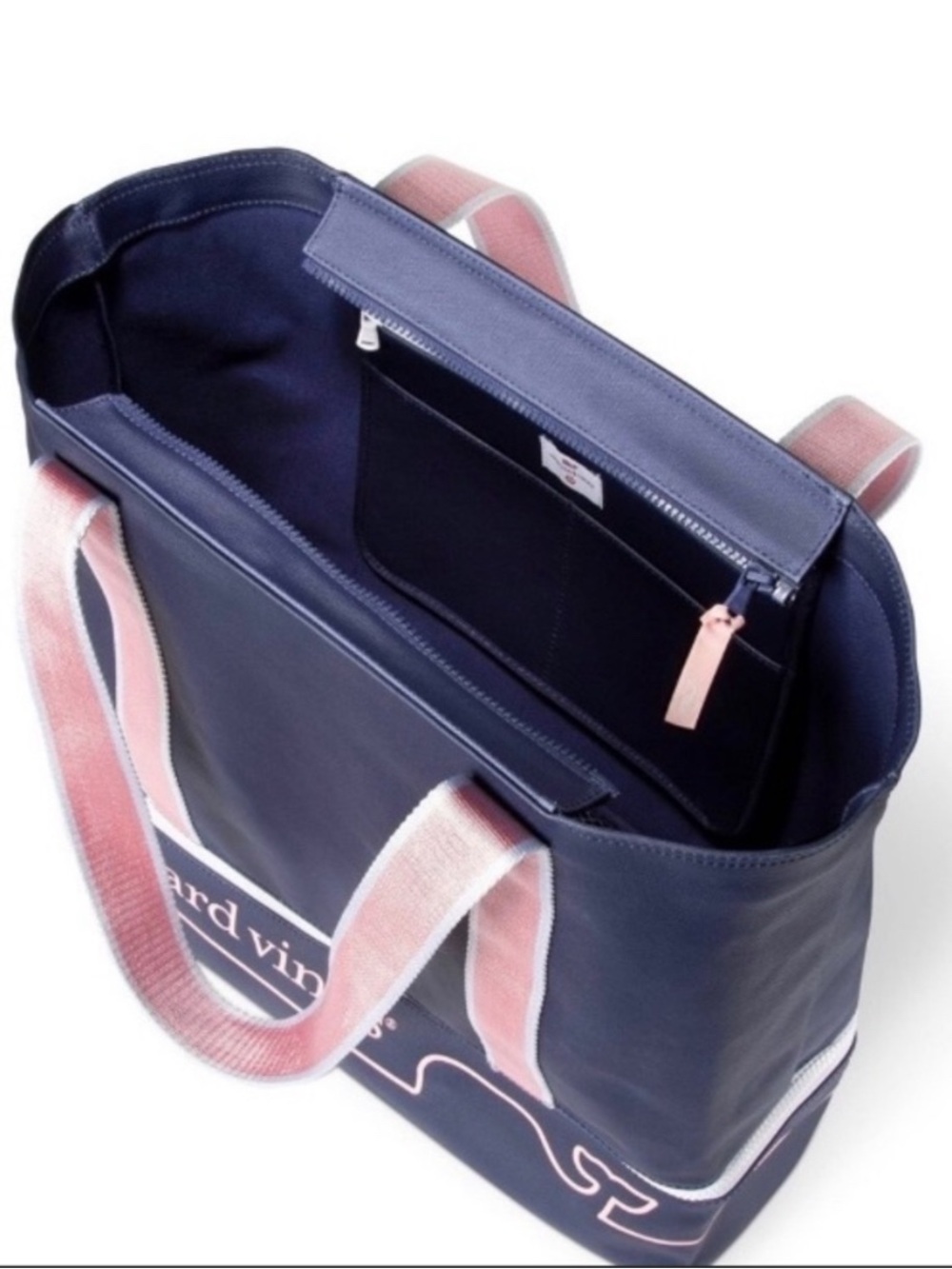 Vineyard Vines Navy Tote with Pink Straps